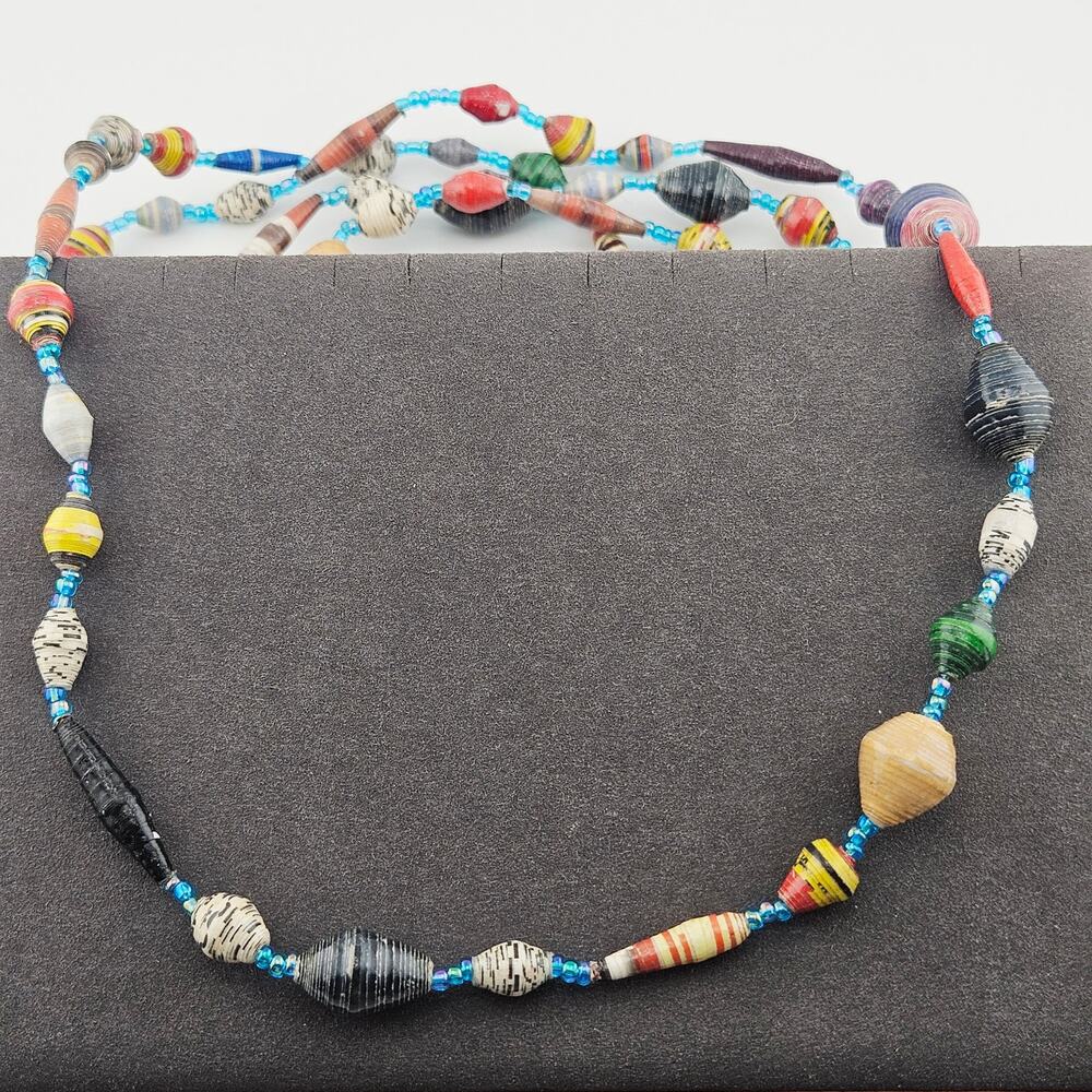 Multi-Colored Paper Bead Style Necklace Whimsical Hippie Bohemian Artsy Twee